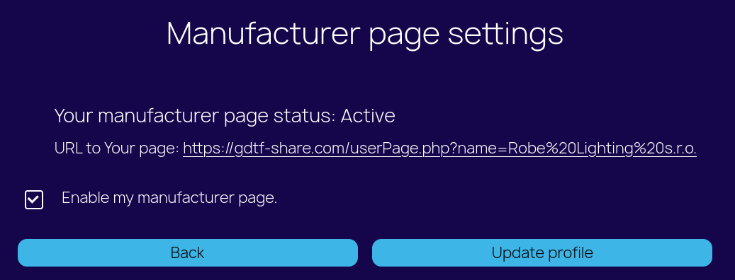 Manufacturer page settings