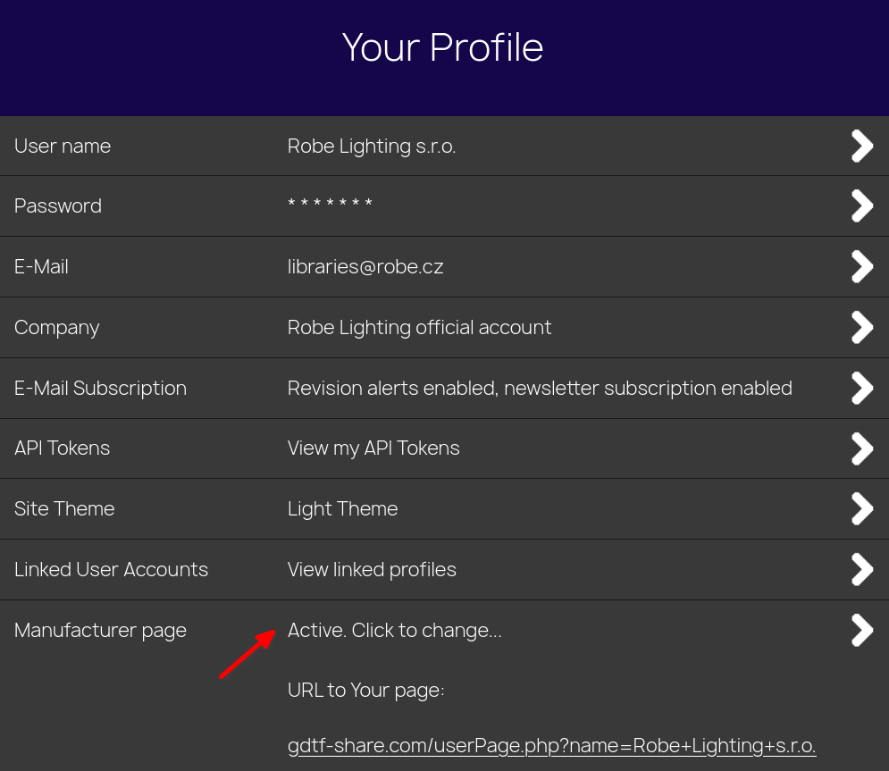 User Profile page